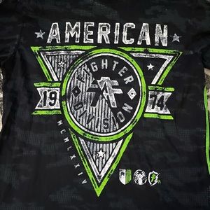 men’s black and green american fighter shirt